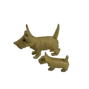 Vintage Miniature Yellow Celluloid Scottie Westie Dogs Figures 1.1” & 3/4” Tall